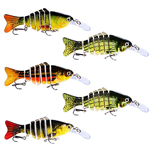 Tzutogether 5 Pièces Leurres De Pêche, Leurres De Pêche En Mer Avec 2 Crochets Aigus Super Tranchants Réaliste Coule Lentement Kit De Pêche Pour Leurres De Brochet Jaune Doré Et Poisson De Mer