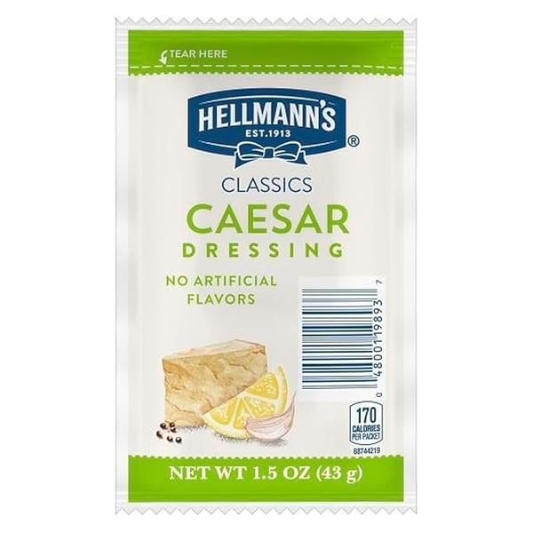HELLMANN’S CLASSICS CAESAR SALAD DRESSING PORTION CONTROL SACHETS GLUTEN FREE, NO ARTIFICIAL FLAVORS, COLORS OR HIGH FRUCTOSE CORN SYRUP, 1.5 OZ, PACK OF 102