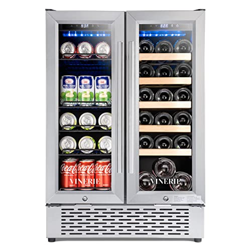VINERIE Smart 24 Inch Beverage and Wine Cooler, Holds 53 Cans and 20