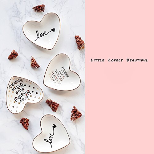 CHOOLD Original Ceramic Heart Shape Ring Dish Holder Jewelry Dish Trinket Holder Jewelry Holder Home Decor Dish Wedding Birthday Xmas Gift - Thumbnail 3