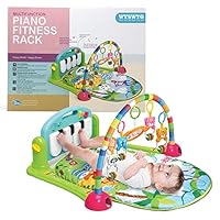 WYSWYG Baby Gym Jungle Musical Play Mats for Floor, Kick and Play Piano Gym Activity Center with Music, Lights, and Sounds Toys for Infants and Toddlers Aged 0 to 6 to 12 Months （Green）