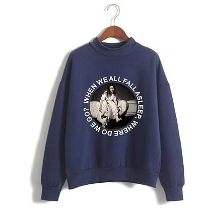 ZIGJOY Unisex Billie Eilish When We All Fall Asleep Where Do We Go Hoddie Freizeitkleidung Sweatshirt Pullover mit hohem Krag