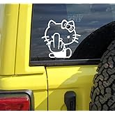 Big Kitty Car Decal Sticker with Middle Finger for Cars Window Trucks Bumper Vans SUVs Walls Toolbox Gift Laptops inches Wide |White| 6.0 Inches Approx