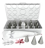 iCooker 17-Pack Decorating Tips for Cake Supplies [FREE Pastry Bag Kit Set] Best Professional Tool Tips for Icing Cupcakes - Stainless Steel Reusable Coupler & Storage Case