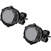 Stainless Steel Black IP Plated CZ Simulated Diamond Stud Earrings for Men