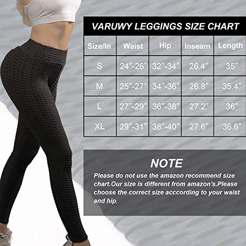 Varuwy Women's High Waist Yoga Pants TIK Tok Butt Lifting Anti Cellulite Workout Leggings Tummy Control Leggings Tight Black