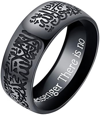 JINSHIYINYUUnisex's Stainless Steel Engraved Shahada Allah Ring,Arabic Islamic Moslem Religious Muslim