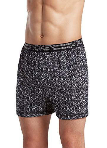 Jockey Men's Underwear Active Microfiber Boxer, Funky Black and White Print, L