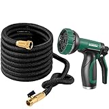 Expandable Garden Hose Set, 50 Feet HEAVY DUTY Extra Strong Stretch Material with Brass Connectors - Bonus 10 Way Spray Nozzle,