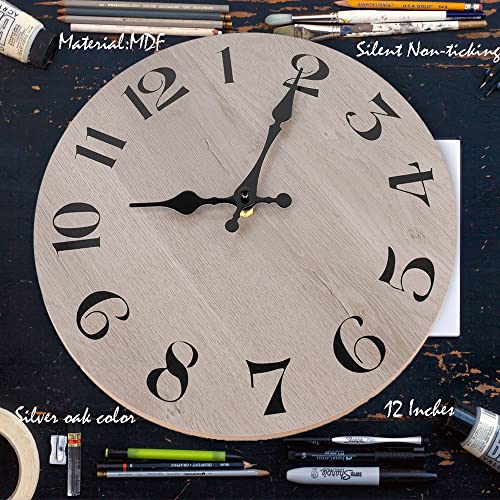 12" Wall Clock Rustic Weathered Gray Wooden Wall Clock Decoration for