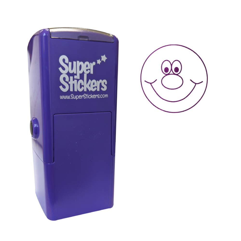 SuperStickers Smiley Face Pre-Inked Stamper - Purple, 28mm