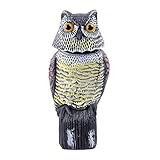 Ohuhu Horned Owl Pest Deterrent Rotating Head Scarecrow Pest Control Repellents Owl Decoy ()