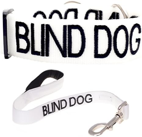 BLIND DOG White Color Coded Alert Warning L-XXL Semi-Choke Dog Collar and 2 4 6 Foot Padded Leash Sets (No/Limited Sight) PREVENTS Accidents By Warning Others of Your Dog in Advance (Collar + Short 2 Foot Leash)