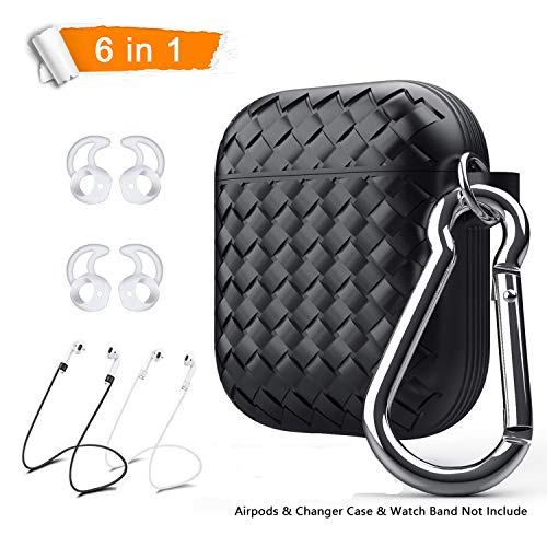 AirPods Case 6 in 1 Airpods Accessories Kits Protective Silicone Cover and Skin for Apple Airpods Charging Case with Airpods Ear Hook Grips/Airpods Staps/Airpods