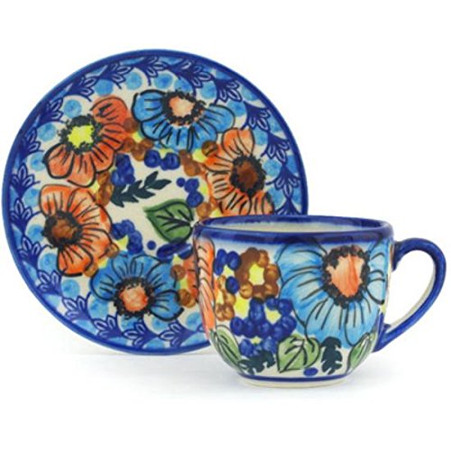 Click Here to See More Images Ceramika Bona H1010H Polish Pottery Ceramic Espresso Cup with Saucer Hand Painted, 3-Ounce