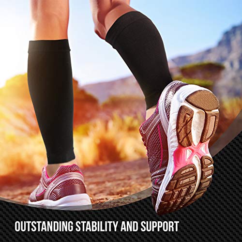 Calf Compression Sleeve for Men and Women - 1-Pair, 23-32 mmHg - Footless Socks for Shin Splint and Leg Cramps Pain Relief, Running, Sports, Travel - Black, X-Large