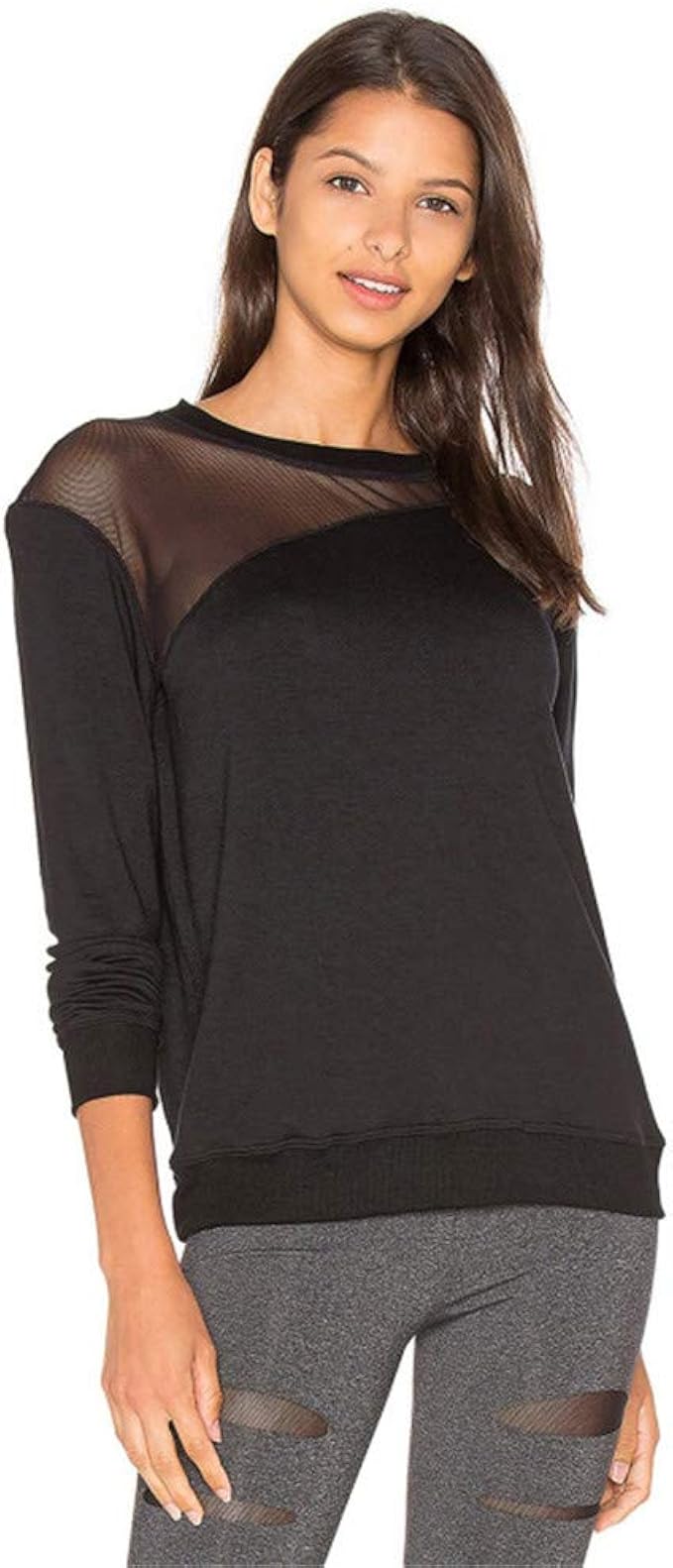 Women Sexy Black Sheer Casual Long Sleeve Streetwear Soft TShirt Slim