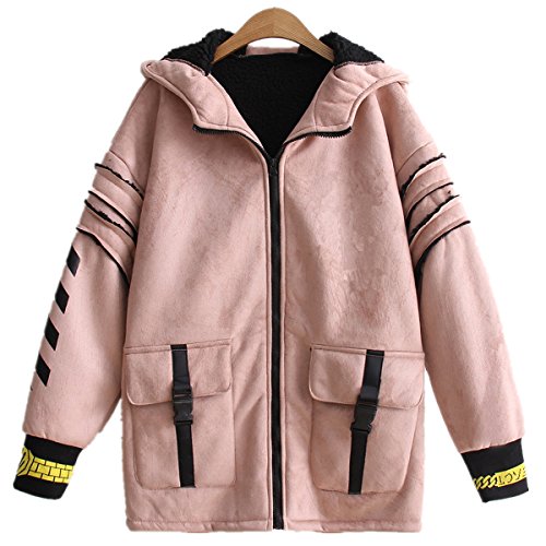 Season Show Women's Faux Suede Hooded Coat Parka Winter Jacket Pink One Size