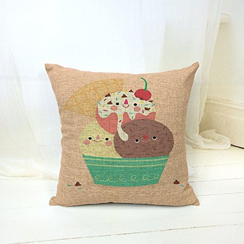 Howsley Decorative Pillowcases Cartoon Standard Size 18x18 Embroidered Throw Pillow Covers Set Linen Square Cushion Cover Cotton for Sofa,Bed,Chair,Auto Seat,Office Seat,Ice-Cream Pattern (A)