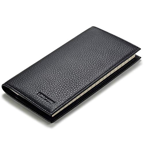 HISCOW Minimalist Checkbook Cover - Full Grain Leather (Pebbled Black)