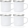 MAIKESUB 4 Pcs Sublimation Blank White Enamel Mug 12 OZ with Silver Rim Camping Travel Coffee Metal Mug Can be used as a gift for Christmas Thanksgiving Mother's Day Father's Day