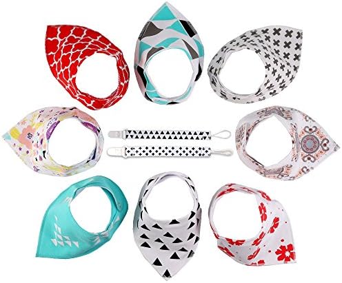 Baby Bandana Drool Bibs, Abestbox 8 Pack+ 2 Pacifier Clips Organic Super Absorbent Soft Cotton Drooling &amp; Teething Bib Set for Cute Newborn Baby Boys &amp; Girls