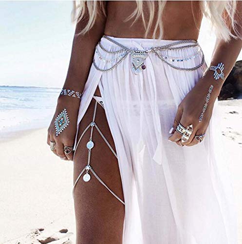 image for Evazen Bohe Layering Coin Leg Chain Silver Crossover Tassel Thigh Leg 