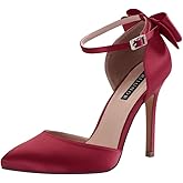 ERIJUNOR Women High Heel Bow Ankle Strap Evening Party Dance Wedding Satin Shoes