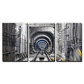 3 Piece Canvas Wall Art - Construction of The Subway Tunnel in Moscow - Modern Home Art Stretched and Framed Ready to Hang - 16"x24"x3 Panels