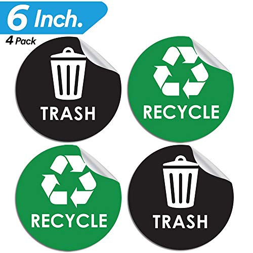 Pixelverse Design Recycle Sticker Trash Can Decal - 6" Large Recycling Vinyl - 4 Pack
