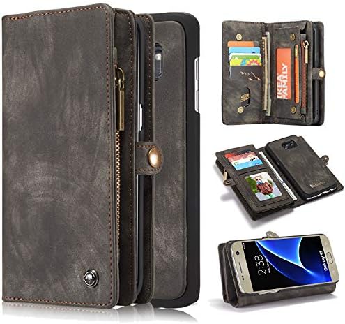 Harsel Galaxy S7 Case, 11 Card Slot [Magnetic Closure] Detachable Leather Wallet Purse Case with Zipper Pocket Removable Protective Hard PC Cover for Galaxy S7 (Black)