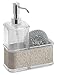 mDesign Decorative Plastic Kitchen Sink Countertop Liquid Hand Soap Dispenser Pump Bottle Caddy with Storage Compartment - Holds and Stores Sponges, Scrubbers and Brushes - Clear/Metallic Gray