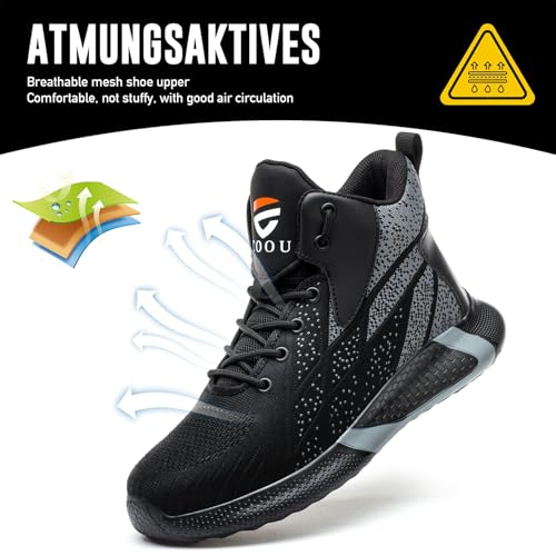 COOU Safety Boots Men Women Comfortable Work Shoes Steel Toe Lightweight Breathable Footwear Sports Safety