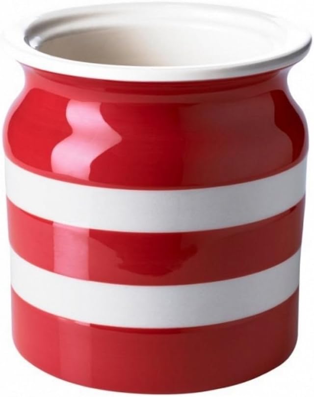 Cornishware Red and White Stripe Stoneware Utensil Jar