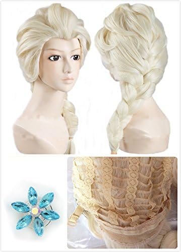 TOPWELL88 Princess Frozen Custom Elsa Wig Cosplay Snow Queen Cosplay Costume Blond Wig+Free Hairpins
