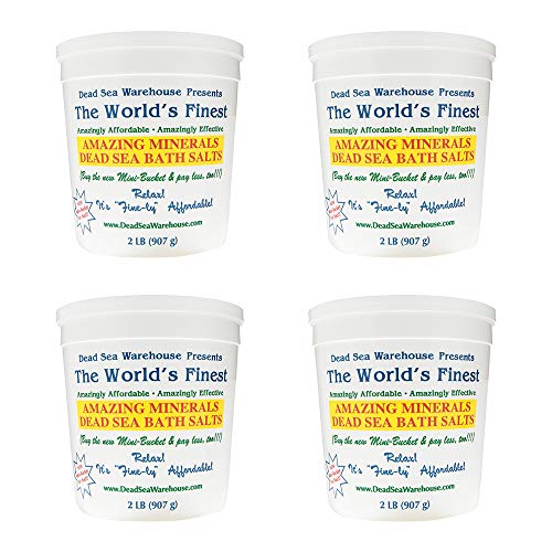 Dead Sea Warehouse – Amazing Minerals Dead Sea Bath Salts, Temporary Relief from Dry Itchy Skin, Aches and Pains, Exfoliates and Moisturizes, 100% Full Mineral (2 Pounds, Pack of 4)