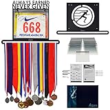 Apex Medal Hanger and Bib Holder Display Rack | Organizer for Sports, Races, Running Marathons, Gymnastics Awards & Ribbons| 15 FREE BIB SLEEVES |Premium Bundle