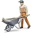 Bruder Toys - Bworld Municipal Worker in Dungarees and Cap Action Figure with Grasping Hands and Moveable Limbs and Head - Figure Includes Broom, Shovel, and Wheelbarrow - Ages 4+