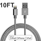 iphone charger, GOOLEEN 10ft/3M Lightning Cable Nylon Braided Charging Cable Extra Long USB Syncing Cord for iPhone 7/7 plus se/6s/6s Plus/6/6 Plus/5s/5c/5, iPad Air 2/Air/Mini 4/3/2/Pro on iOS9 -Grey
