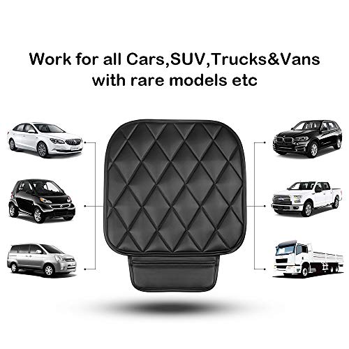 QBUC Car Seat Cushion Pad 2Pcs Car Interior Seat Cushion Mat with Pocket Car Seat Cover Protector Accessories for Car Seat,Office Chair,Home Use with Soft PU Leather(Black)