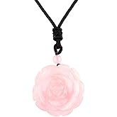 Rockcloud Hand Carved Flower Natural Crystal Stone Pendant Necklace for Women