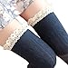 Tuesdays2 Women's Lace Trim Knee-High Boot Socks (Navy blue)
