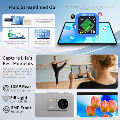 TECLAST M50T Android 16 Tablet 10.1 Inch Gemini AI, 2GHz Octa-Core, 32GB RAM+128GB ROM+5TB TF, 7000mAh, 2.4G+5G WiFi, GMS Widevine L1, Bluetooth 5.4, 13MP, Face ID/3.5MM/OTG, 2026 Tablets with Pen