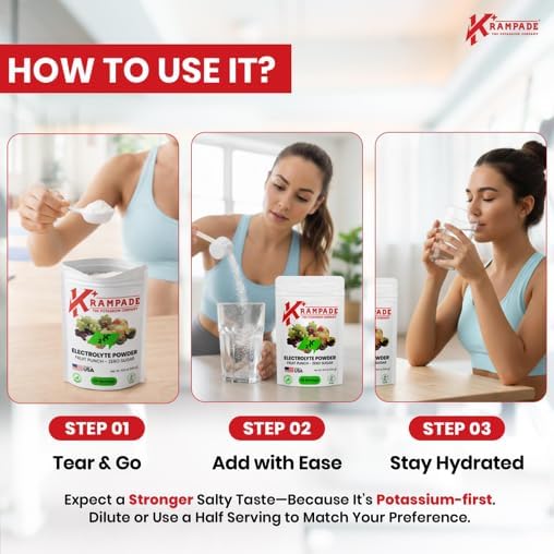 KRAMPADE HIGH POTASSIUM ELECTROLYTES POWDER ZERO SUGAR LEMON LIME, 4180MG ELECTROLYTES, 2000MG POTASSIUM, CRAMP RELIEF & PREVENTION, CELLULAR HYDRATION, BETTER ENDURANCE & RECOVERY, KETO, 50 SERVINGS