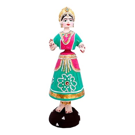 Santarms Female Tanjjore Dancing Doll 16 Inch (Pink,Sky Blue) Paper Mache Showpieces