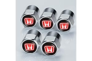 ASGKEB Auto Valve Stem Caps Suitable for Honda(red Logo) Civic Cr-V CRV Accord Pilot Lx Ex Ex-L Touring Series Styling Decoration 5Pcs Silver Metal Car Wheel Tire Valve Stem Cover Accessories