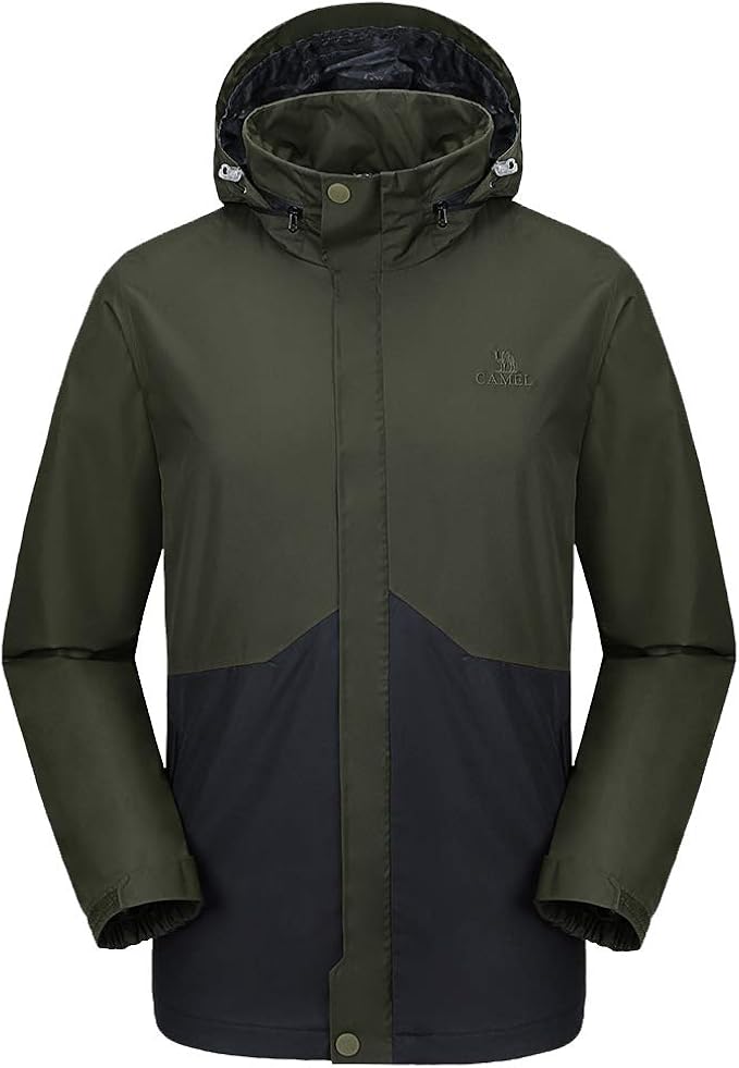 CAMEL CROWN Mens Waterproof Jacket Hooded Windbreaker Windproof Rain