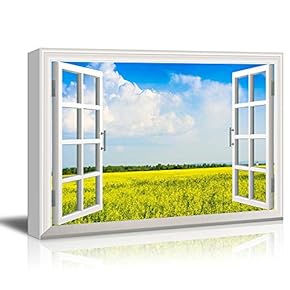 Canvas Wall Art - Window Peering into a Field of Yellow Floewers - Giclee Print Gallery Wrap Modern Home Art Ready to Hang - 12x18 inches