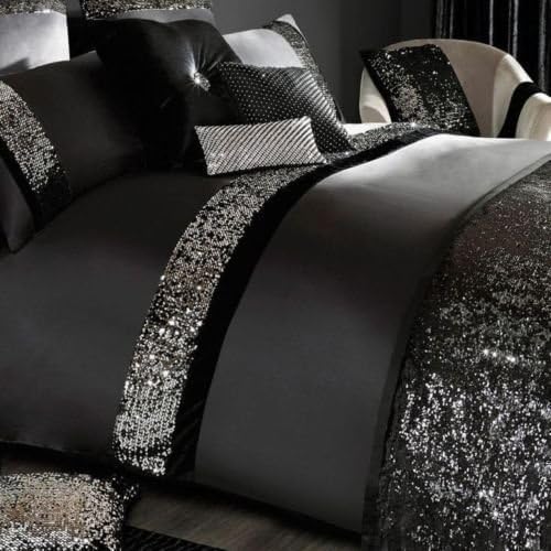 VR Textiles Colllection Designer Sequin Black 1500TC Egyptian Cotton 5PC (1Duvet cover + 4 Pillow cover) Doona Cover set King Black