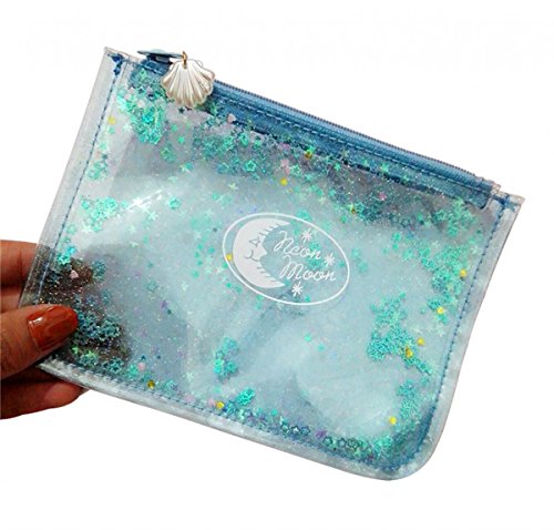 WODISON Zipper Clear Star Cosmetic Case Pouch Small Makeup Coin Bag Clutch Blue